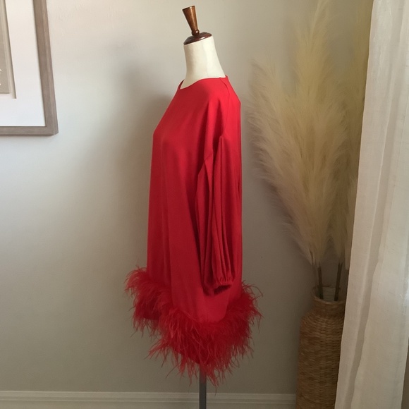 Marielle Stokkelaar Unique Red Holiday Party Dress, Feather Bottom Hem NWT OSFM - Picture 3 of 16